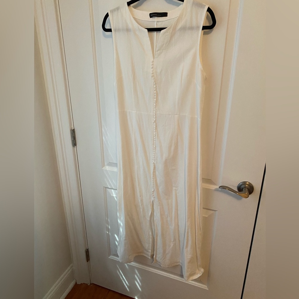 Cream Pleated Sleeveless Sundress